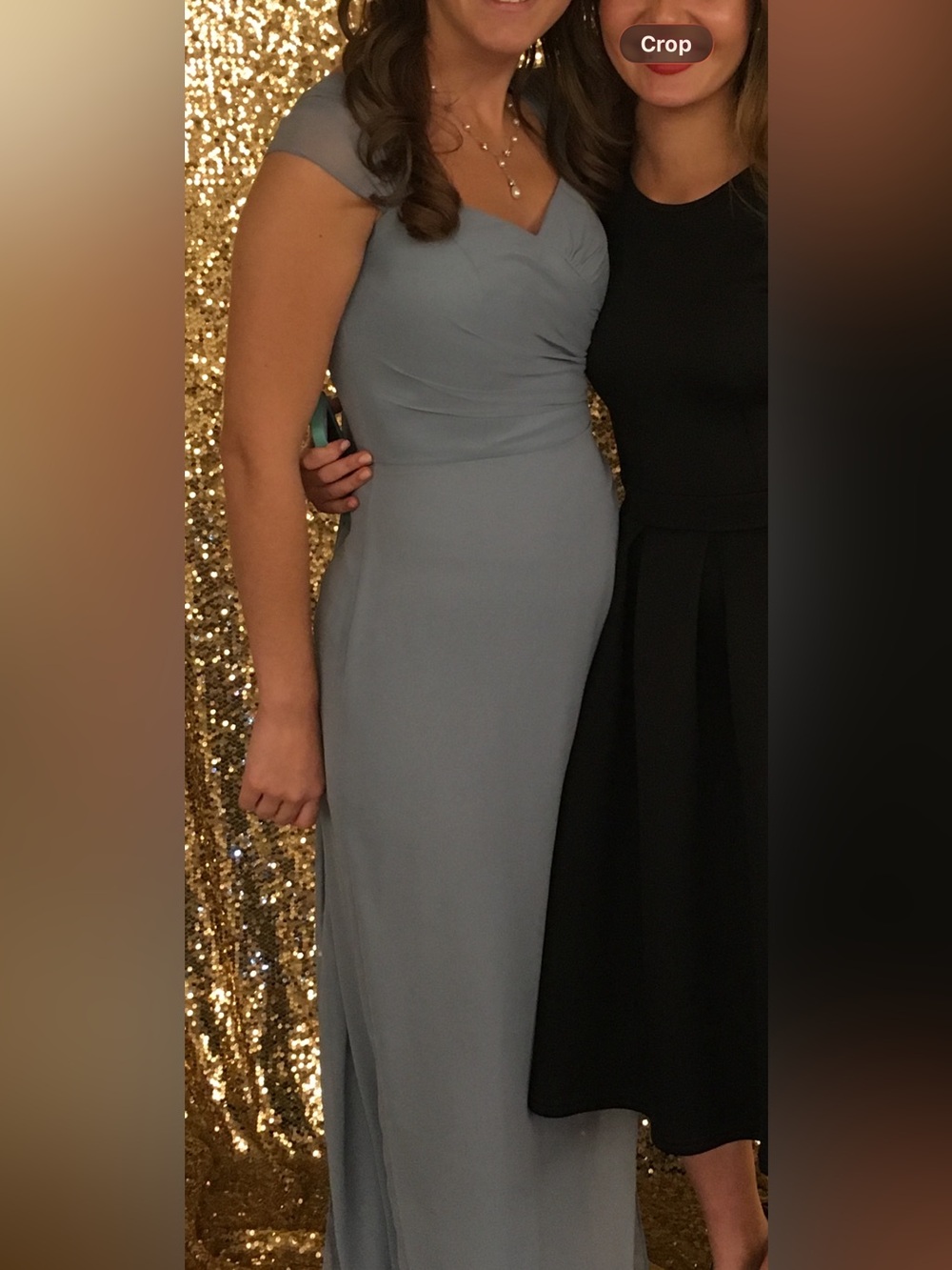 After Six Slate Draped V-Neck Sleeveless Gown